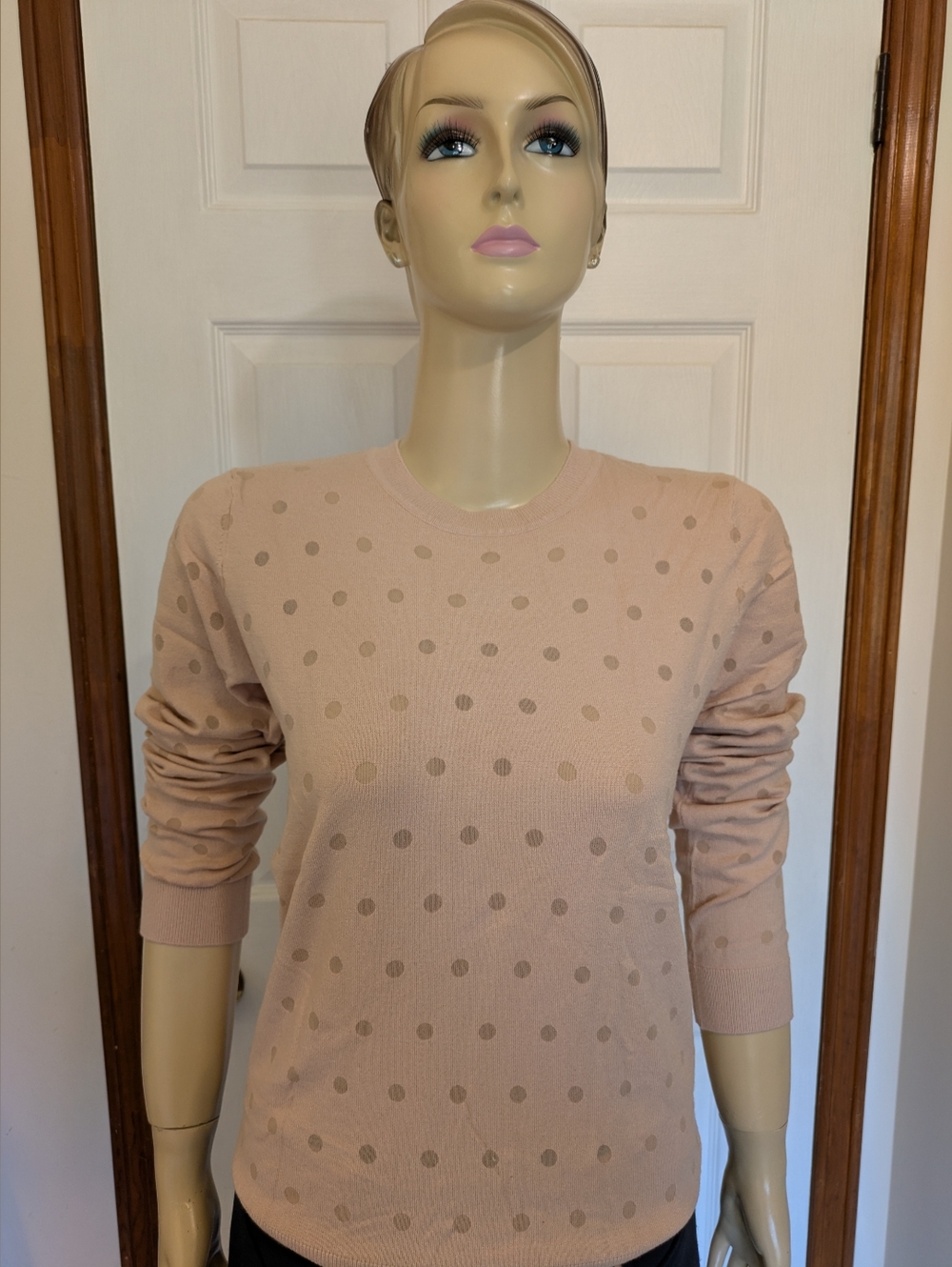 Karl Lagerfeld Paris Blush Polka Dot Crewneck Sweater Top, NWOT